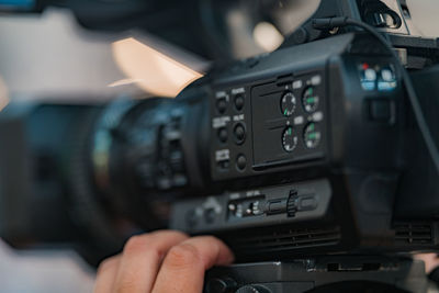 Camera at a live media conference.