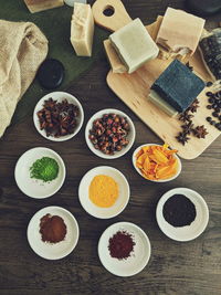 High angle view of meal served on table