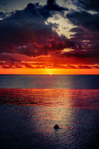 Scenic view of sea against dramatic sky