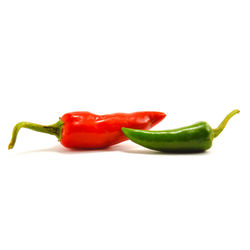 Close-up of red chili pepper against white background