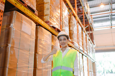 Low angle view of man working in building