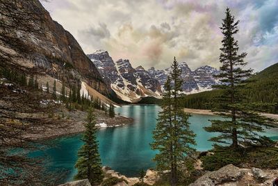 View of lake against cloudy sky