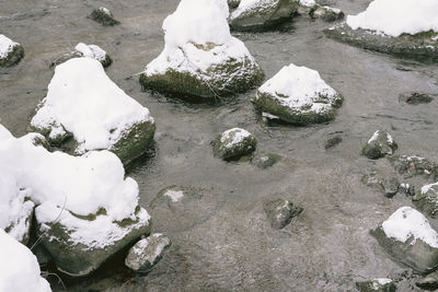 High angle view of frozen lake