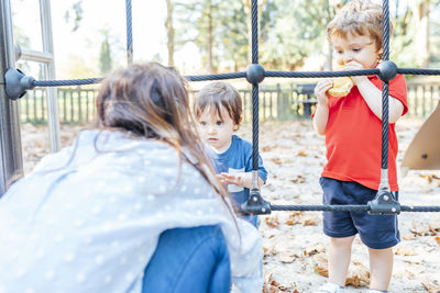 Rear view of friends