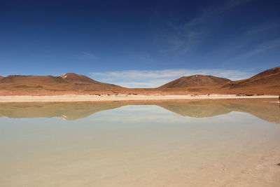 Scenic view of desert against blue sky