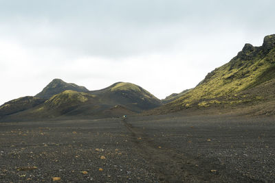 View of amazing landscape in iceland while trekking famous laugavegur trail