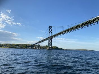 Bridge over calm sea against sky