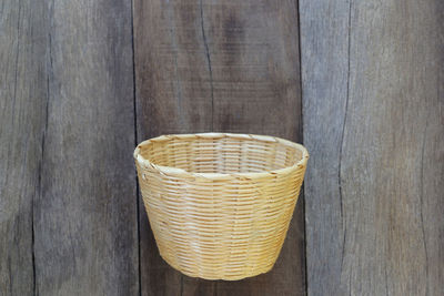 High angle view of wicker basket on table