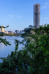 Modern buildings against clear sky