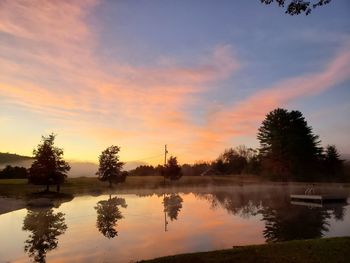 Scenic view of lake against sky at sunset