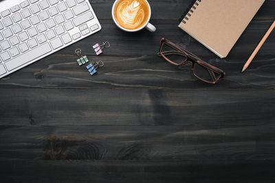 High angle view of coffee on table