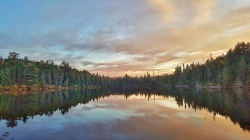 Panoramic view of lake against sky during sunset