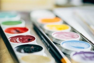 Close-up of palette on table