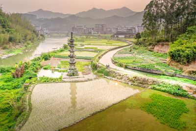 High angle view of buildings in city