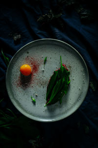 High angle view of vegetables in plate