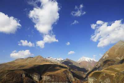 Panoramic view of snowcapped mountains against sky