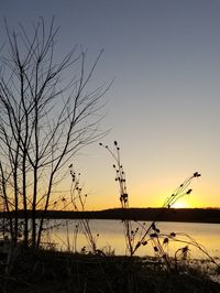 Scenic view of lake against sky at sunset