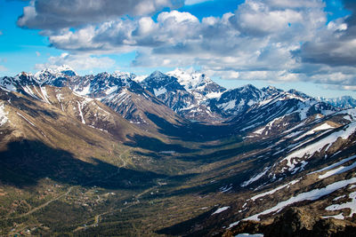 Scenic view of snowcapped mountains against sky