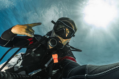 Diver taking selfie at the great barrier reef