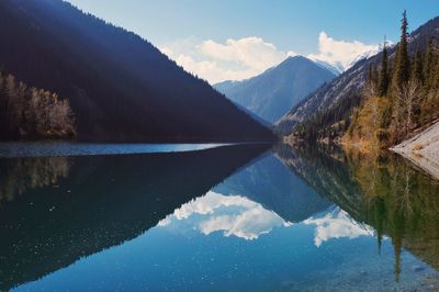 Reflection of clouds in calm lake