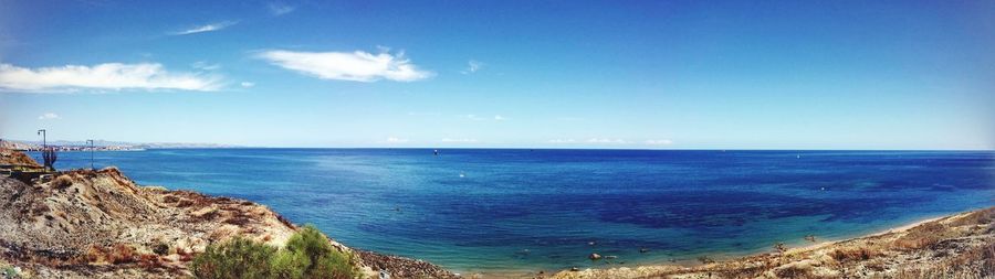 Scenic view of sea against blue sky