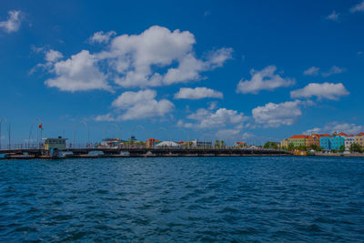 Scenic view of sea against blue sky