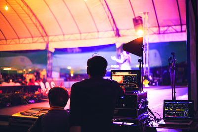 Rear view of man standing at music concert