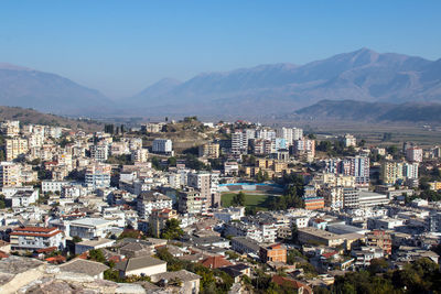 High angle view of townscape against sky