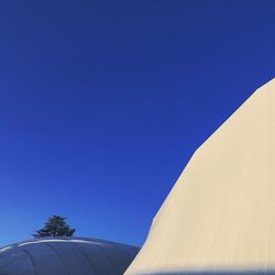 Low angle view of tent against clear blue sky