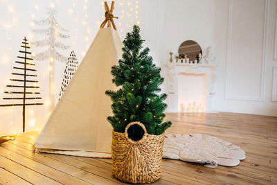 Christmas tree on floor at home