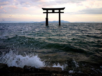 Japanese floating torii gate in lake biwa 