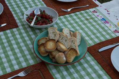 High angle view of breakfast on table