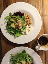 High angle view of salad in bowl on table