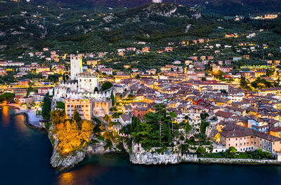 High angle view of buildings in town