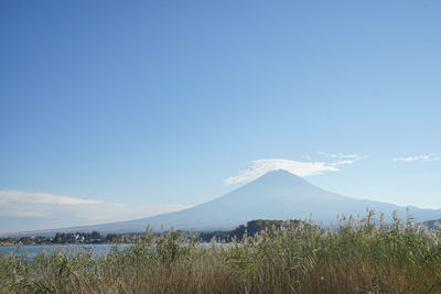 Scenic view of landscape against blue sky