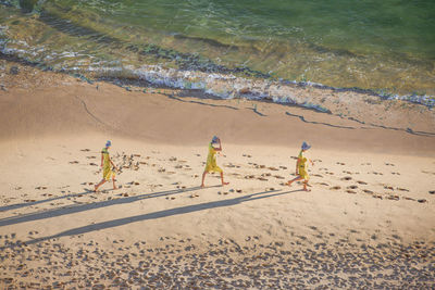 High angle view of people at beach