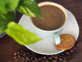 High angle view of coffee on table