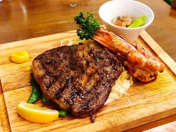 Close-up of food served on table