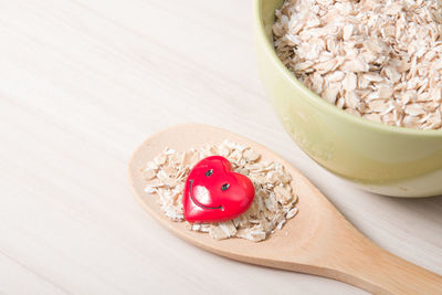 High angle view of breakfast in bowl on table