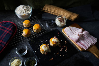 High angle view of food on table