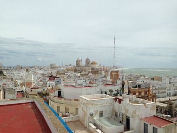 High angle view of buildings against sky