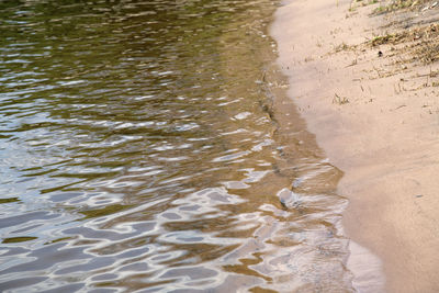 High angle view of wet sand on beach