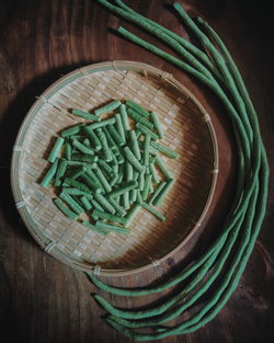 High angle view of vegetables in bowl on table