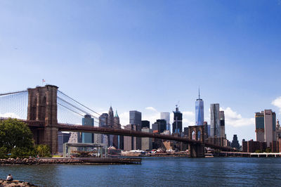 City skyline with skyscrapers in background