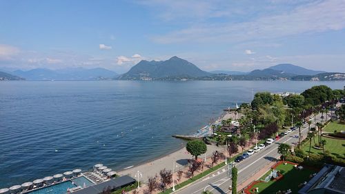 High angle view of city at seaside