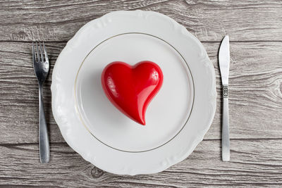 High angle view of heart shape on table