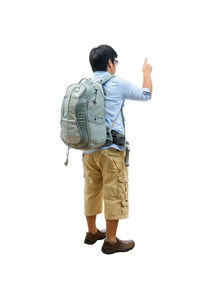 Rear view of man standing against white background