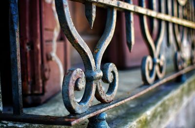 Close-up of rusty metal railing