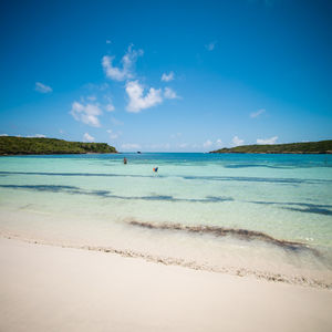 Scenic view of sea against blue sky