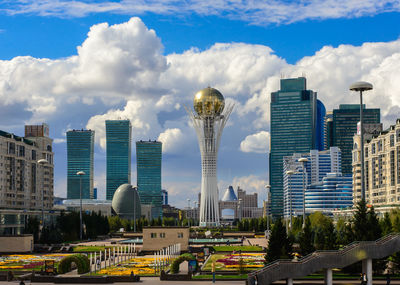 Cityscape against cloudy sky